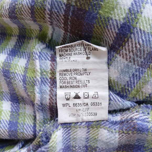 Woolrich Multi Flannel Blouse L purple green white plaid checks LS vtg Y2K warm - Picture 9 of 13